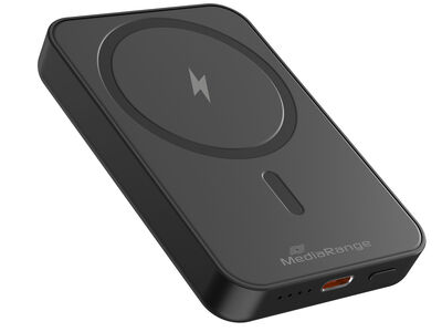 MediaRange Magnetická bezdrôtová powerbanka  5 000 mAh, LED indikátor stavu nabitia, čierna