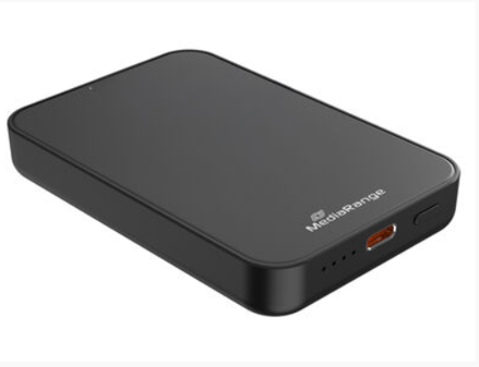 MediaRange Magnetická bezdrôtová powerbanka  5 000 mAh, LED indikátor stavu nabitia, čierna