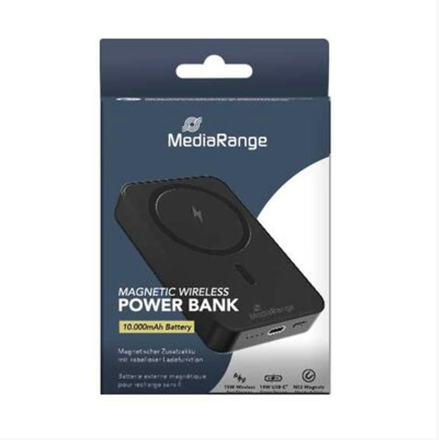 MediaRange Magnetická bezdrôtová powerbanka  10 000 mAh, LED indikátor stavu nabitia, čierna