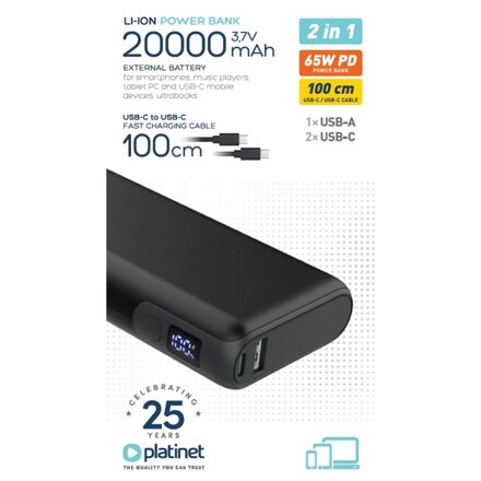 Platinet power bank 20000 mAh 65W PD QC 2x USB-C