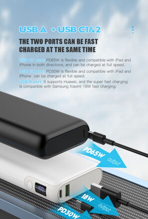 Platinet power bank 20000 mAh 65W PD QC 2x USB-C