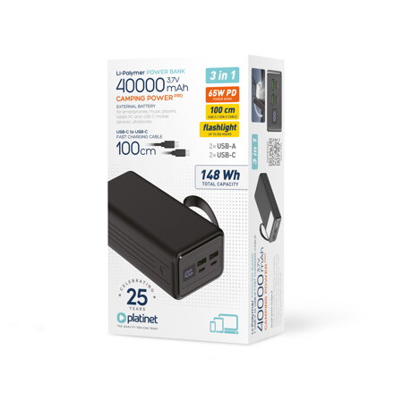 Platinet power bank 40000 mAh 65W PD 2x USB-C, 2x USB-A