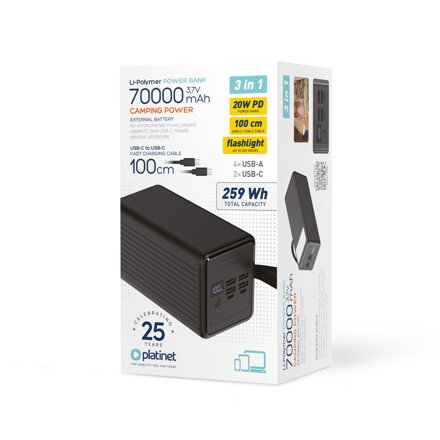 Platinet 3v1 power bank 70000 mAh 