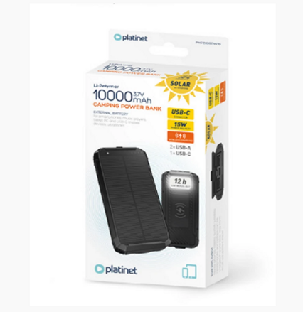 Platinet 3in1 set power banka 10000 mAh solarny panel + bezdrôtová nabíjačka 15W 2x USB-A