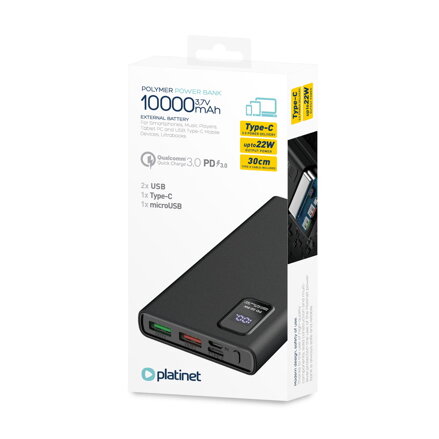 Platinet power bank Polymer 10000 mAh black PMPB10WQC726B