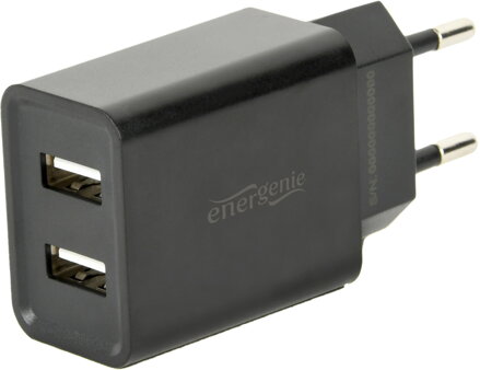 GEMBIRD 2-portová sieťová USB nabíjačka, 2,1 A, čierna EG-U2C2A-03-BK