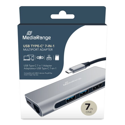 MediaRange multiportový adaptér USB Type-C 7 v 1, strieborný