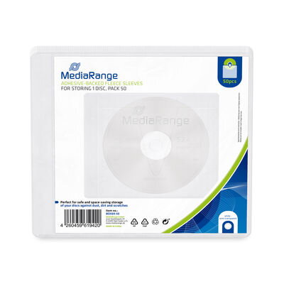 MediaRange Fleece sleeves for 1 disc, adhesive-backed, white, Pack 25 /BOX69/