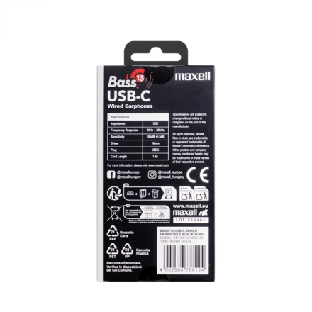 MAXELL Bass 13 slúchadlá do uší, čierne, USB-C