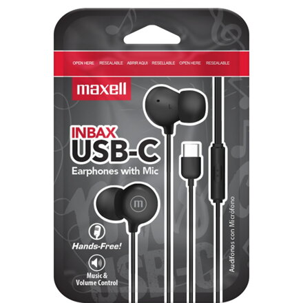 Maxell INBAX káblové slúchadlá s mikrofónom, USB-C 