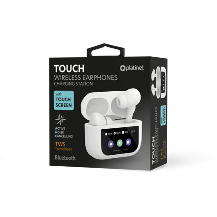 PLATINET bezdrôtové slúchadlá s dotykovým displejom bluetooth 5.4 ANC 300 mAh biele