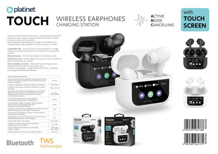 PLATINET bezdrôtové slúchadlá s dotykovým displejom bluetooth 5.4 ANC 300 mAh čierne