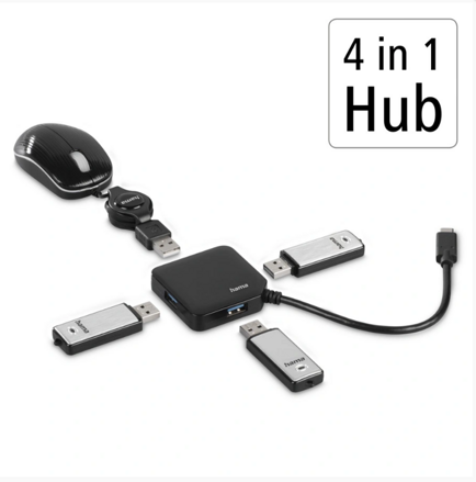 Hama 4-portový rozbočovač USB-C, USB 3.2 Gen1, 5 Gbit/s 