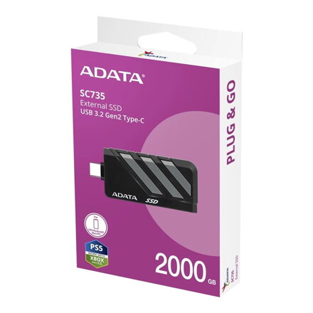 ADATA SC735 Externí SSD disk 2TB, USB-C, USB 3.2 Gen2   (1050/1000 MB/s) sivá