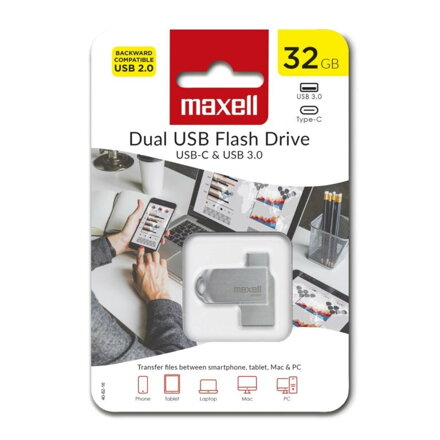 Maxell DUAL 32GB USB kľúč [USB 3.0, Type-C] kovový