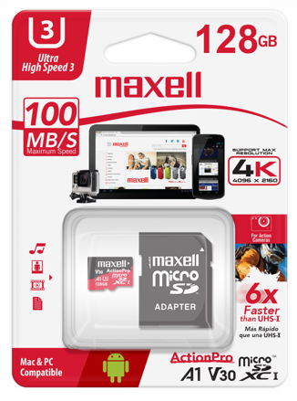 Maxell Micro SDXC ActionPro 128GB Class 10+ adapter 