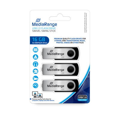 2x Mediarange pendrive 16GB USB 2.0 3Pack + Ajándék Mediarange tároló 6 USB-hez