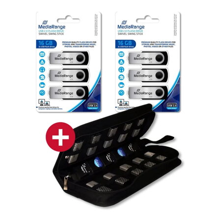 2x Mediarange pendrive 16GB USB 2.0 3Pack + Ajándék Mediarange tároló 10 USB-hez