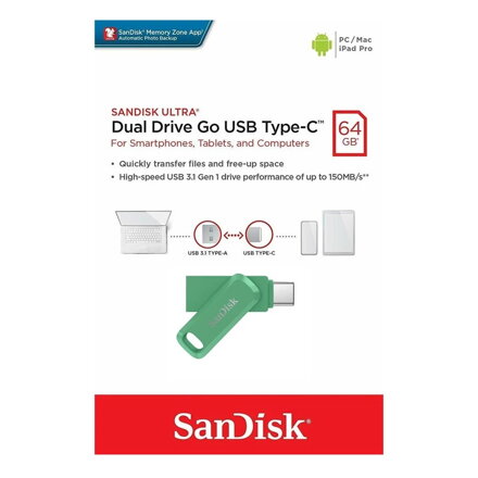SanDisk Ultra Dual Drive Go USB Type-C, 300 MB/s 64 GB, absinthe zöld