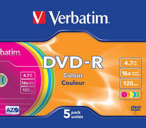 Verbatim DVD-R 16x 4,7GB Colour Slim 5/PK