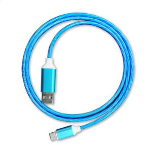 PLATINET cable USB Type-C charging  with LED color light effect, 1M 2A blue