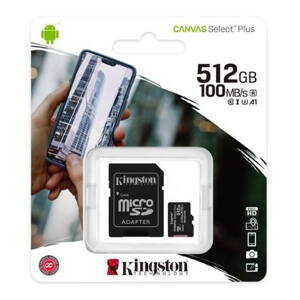 Kingston 512GB microSDXC Canvas Select Plus A1 100R CL10 Card + SD Adapter