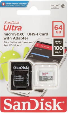 SANDISK Ultra 64GB microSDXC 100MB/s Class 10 UHS-I + adapter
