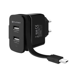 Platinet Wall Charger 2xUSB 3,4A + microUSB rolling cable