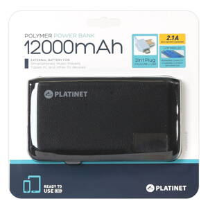 PLATINET POWER BANK 12000mAh 2,1A polymer USB + LCD BLACK[43799]