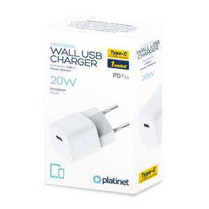 PLATINET WALL CHARGER 1xUSB TYPE-C PD 3.0 20W MINI SIZE WHITE [45767]