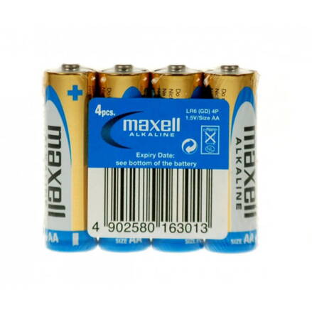 Maxell Alkalické batérie AA LR6 Shrink 4 PK (bar code)