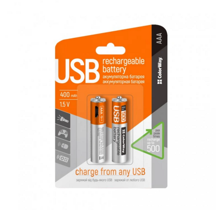 ColorWay újratölthető akkumulátor AAA microUSB 400 mAh 1.5V (2db)