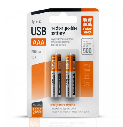 ColorWay újratölthető akkumulátor AAA Type-C 590 mAh 1.5V (2db)