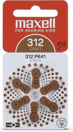 Maxell 312 (PR41) sluchové batérie 1,45V (Zinc Air) 6 ks