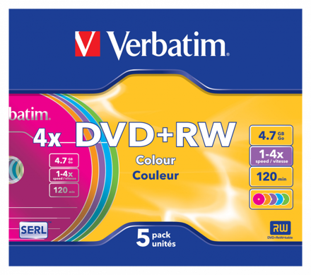 Verbatim DVD+RW colour 4,7 GB 4x, 5db