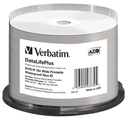 Verbatim DVD-R 16X 4,7GB Print Glossy Watterproof Cake 50