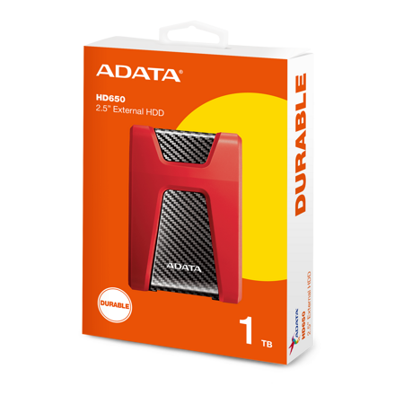 ADATA HD650 Durable externí HDD 1TB 2,5'' USB 3.1 Red