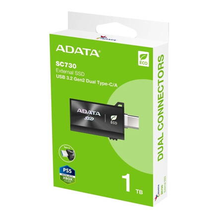 ADATA SC730 Externí SSD disk 1TB, USB A + USB C, USB 3.2 Gen2  (600/600 MB/s)
