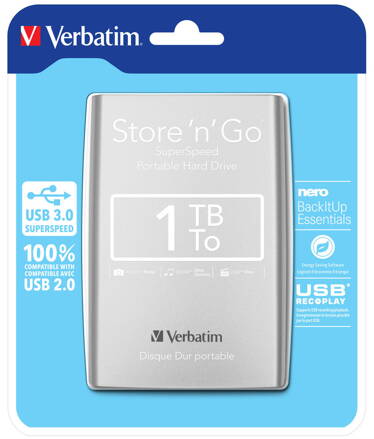 Verbatim HDD Store 'n' Go 1 TB 2,5" USB 3.0 Silver