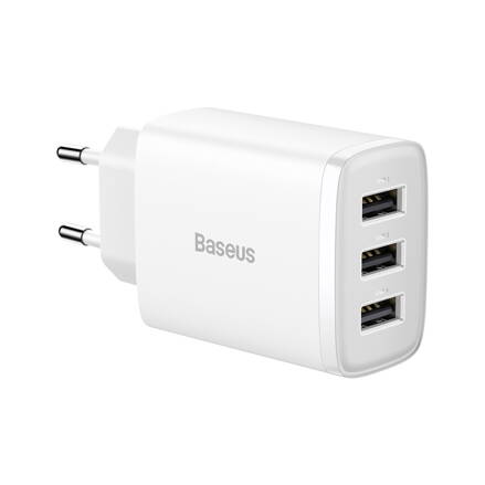 Baseus kompaktná nabíjačka 3x USB 17W biela