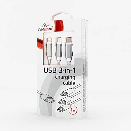 GEMBIRD nabíjací kábel USB 3v1 strieborný 1 m  CC-USB2-AM31-1M-S 