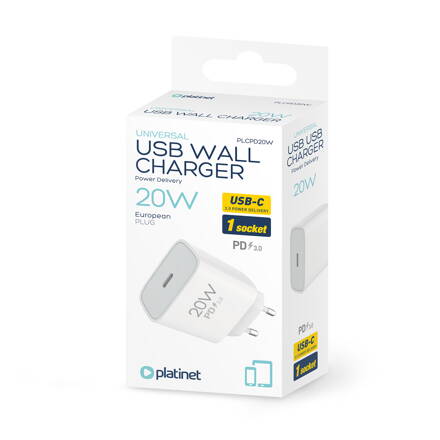Platinet sieťová nabíjačka 20W PD 3.0 USB-C 