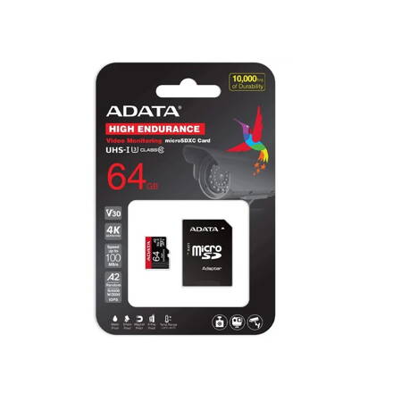 ADATA High Endurance MicroSDXC 64GB UHS-I U3 V30 A2 + adapter 100/85 MB/s