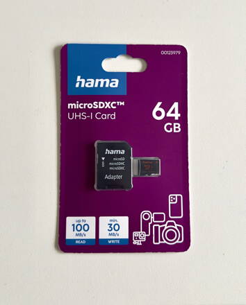 HAMA microSDXC 64 GB UHS Speed Class 3 UHS-I 100/30 MB/s + adpatér