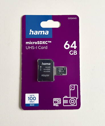 HAMA microSDXC 64 GB Class 10 UHS-I 100 MB/s + adaptér