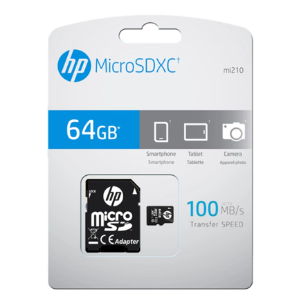 HP mi210 microSDXC 64GB UHS-I U1, Class 10, 100 MB/s + adpatér