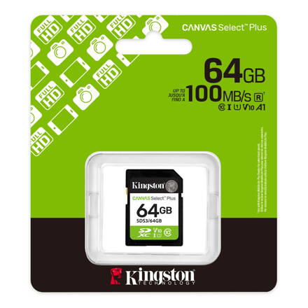 Kingston 64GB SDXC Canvas Select Plus UHS-I U1 V10 CL10 100MB/s 