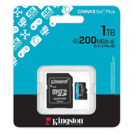 Kingston 1TB microSDXC Pamäťová karta Canvas Go! Plus UHS-I,U3,V30, A2, 200/160MB/s + adapter