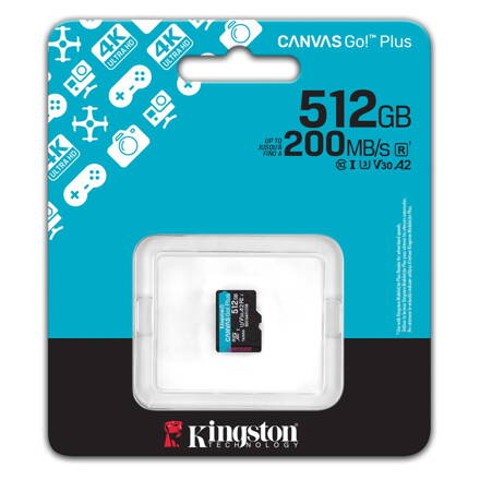 Kingston 512GB microSDXC Pamäťová karta Canvas Go! Plus UHS-I, U3, V30, A2 200/160MB/s