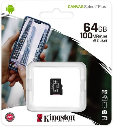 Kingston 64GB microSDXC Canvas Select Plus A1 100R CL10 Card